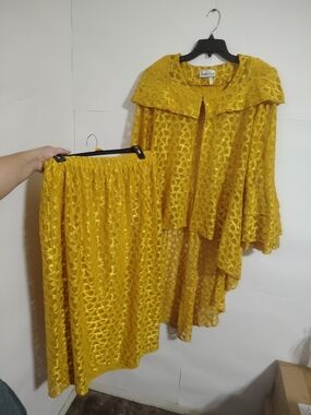 Mustard Lace 2 Piece Skirt Set - Women